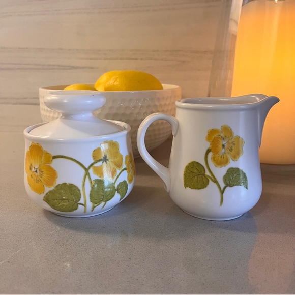 Noritake Progression Flower Time Cream & Sugar #9072 Yellow/Green Floral - Picture 2 of 4